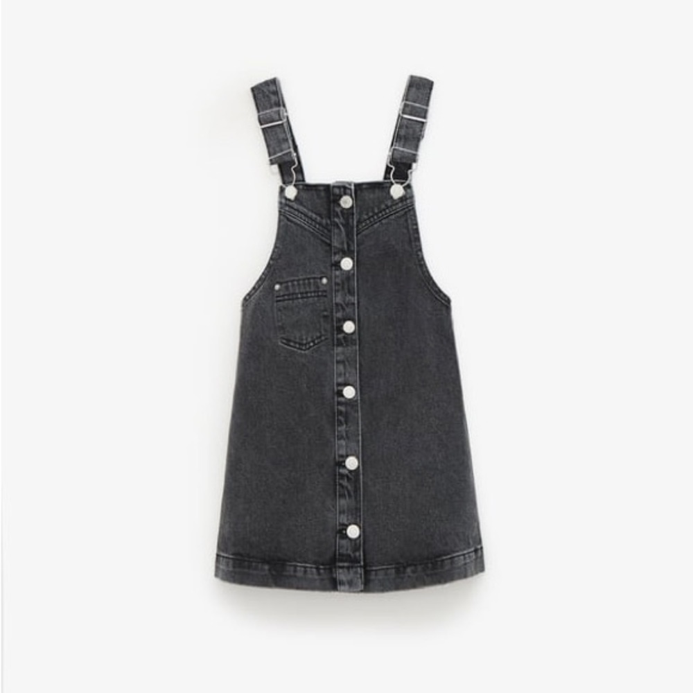ZARA BASIC DENIM PINAFORE DRESS black jean jumper 8
